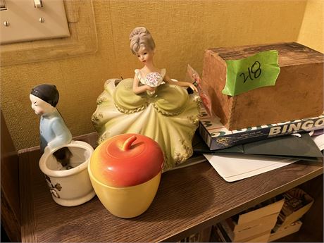 Vintage Porcelain Lady Planter, Asian Planter, Apple with Jewelry