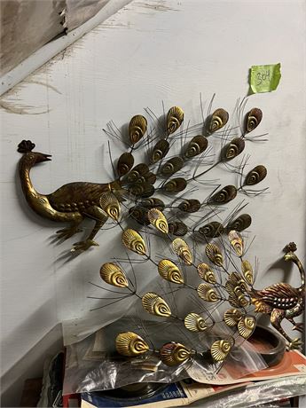 Wall Decor, Vintage Metal Peacocks