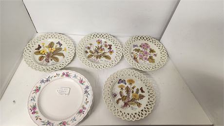 4 Mikase Maxima Plates & Butterfly & Wildflowers Decorative Plates