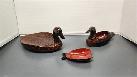 2 Vintage Lacquered Duck Key Hider Planters  Decorations