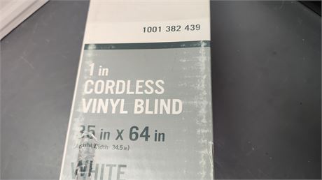 1 in. Cordless White Vinyl Blind. Size 35 in. x 64 in.