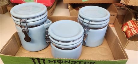 Light blue kitchen canisters