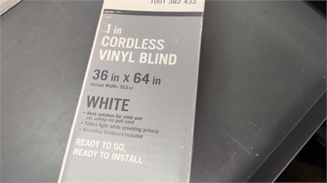 1 In. Cordless White Vinyl Blind. Size 36in.x 64in
