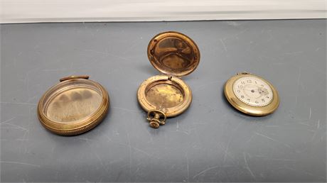 Elgin Pocket Watch & 2 Pocket Watch Cases