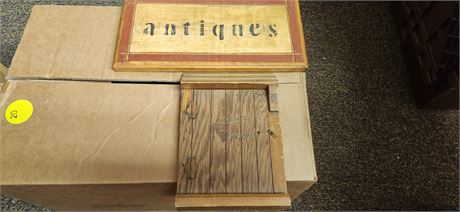 Wood Antique Sign & Small Pencil And Paper Box