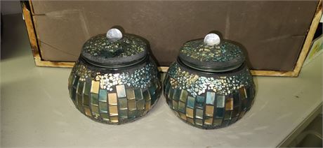 2 Mosaic Glass Trinket Boxes
