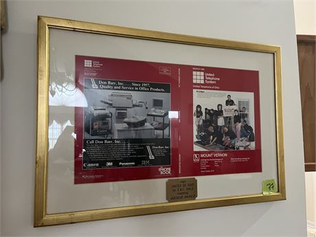 Vintage Framed United Telephone Article