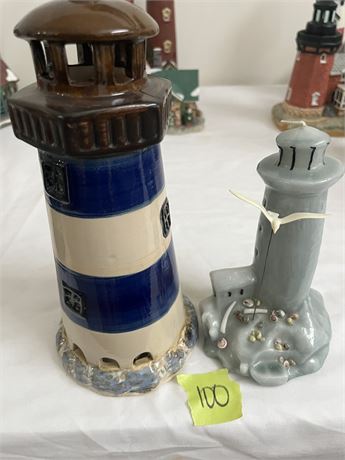 Ceramic Lighthouse Blue, Brown, Cream, Grey Candle Lighthouse, (2)