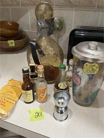 Decanter, Vintage Cocktail Shaker, Liquor Bottles
