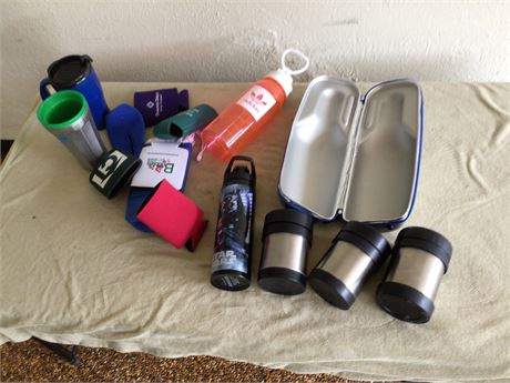 Lot of insulated cups and drink bottles