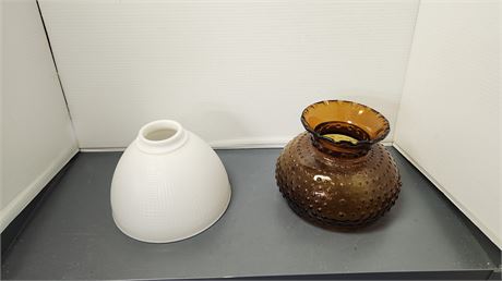 Amber Hobnail Hurricane Glass Lamp Shade & Milk Glass Lamp Shade