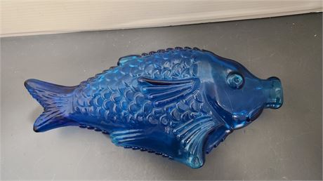 Cobalt Blue Koi Fish Glass Bottle