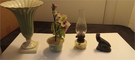 Lenox Vase & Wolf Sculpture & Misc. Items