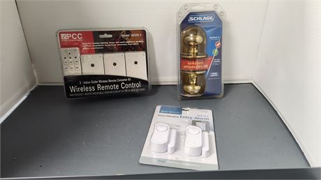 Schlage Keyed Entry Lock & Indoor Outlet Wireless Remote Converter Kit & Misc.