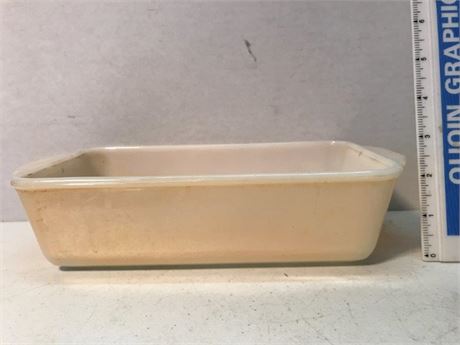 Backwards Stamped Vintage Fire King Peach Luster Scalloped Custard Loaf Pan