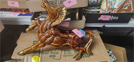 Mid Century Horse Planter Brown & Gold