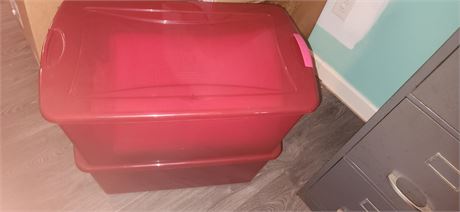 2 red totes and a blanket