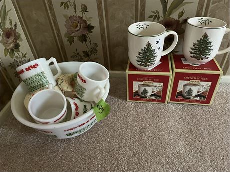 Vintage Holiday Bowl and Mugs