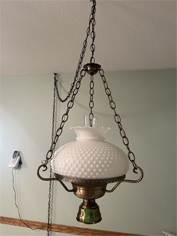 Vintage Swag Hanging Lamp with Milk Glass Globe