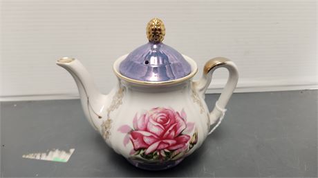 Teapot Rose China With Iridescent Purple Lid
