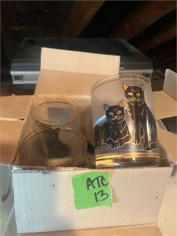 Vintage 1950's Black Cat and Gold Bar Glasses
