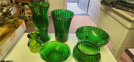 Lot Of Various Unmarked Green Glassware