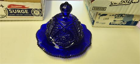 Cobalt Blue Viking Glass Domed Covered Dish