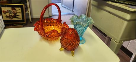 Unmarked Glassware. Orange Basket Is Broken