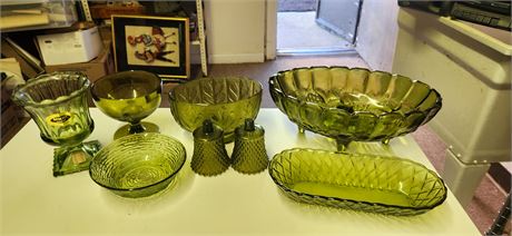 Lot Of Unmarked Green Glassware