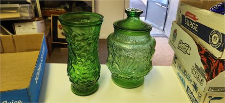 Green Glassware. One Is Marked Hoosier Glass