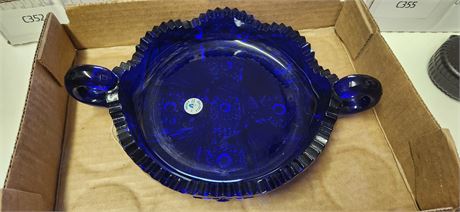 Cobalt Blue Viking Glass Etched Bowl