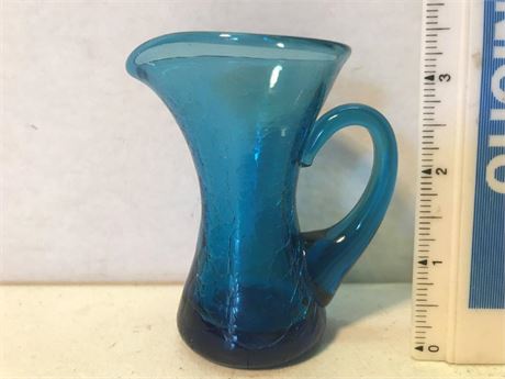 Vintage Blue Crackle Glass Pitcher
