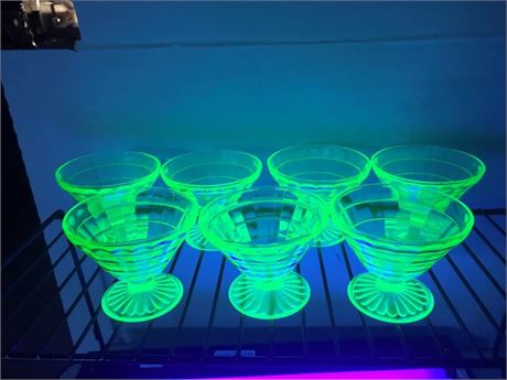 Set of 7 Matching Uranium Glass Cups