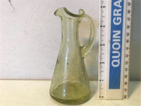 Vintage Green Yellow Crackle Glass Pitcher