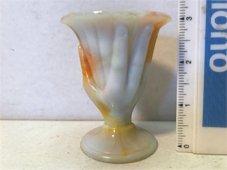 Akro Agate Hand Holding Vase Toothpick Holder