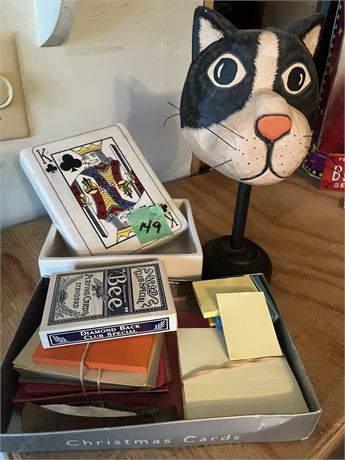 Misc Office/ Decor Lot, Wood Cat