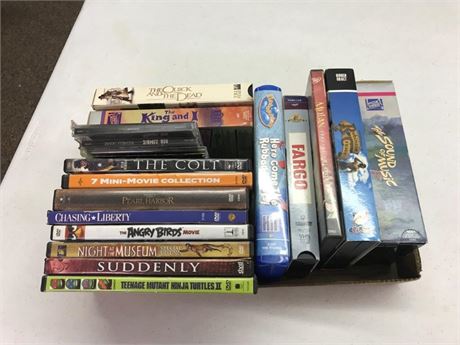 Flat of DVD's, VHS's & Misc.