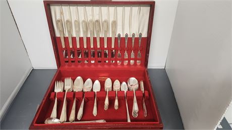WM. Rogers Flatware & Wood Storage Box