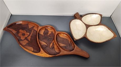 2 Vintage Wood Serving Trays