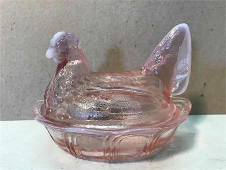 Fenton Rose Pink with Milk/Frosted Glass Edges Hen on Nest