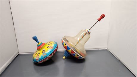 2 Vintage Toy Tops. One Is Plastic & One Is An Ohio Art Metal Top