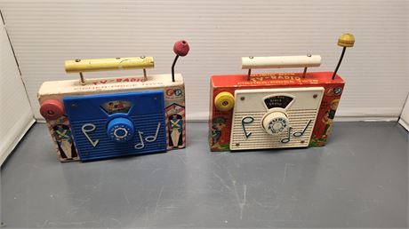 Vintage Fisher Price TV-Radio Toys. Red One Works Blue One Does Not Work.