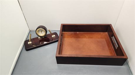 Modern Luxe Wood Serving/Display Tray & Reflections Desk Clock