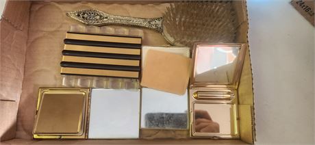 Lot Of Compact Mirrors & Hair Brush