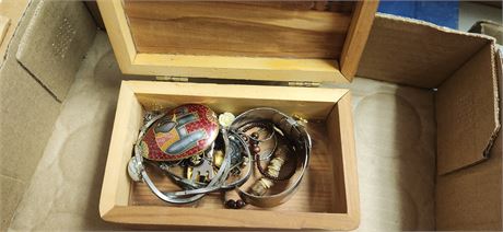 Small Wood Box & Jewelry
