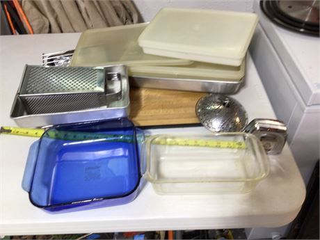 Cooking Supplies with 2 Pyrex Dishes