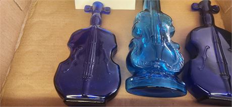 3 Blue Glass Cello Vases