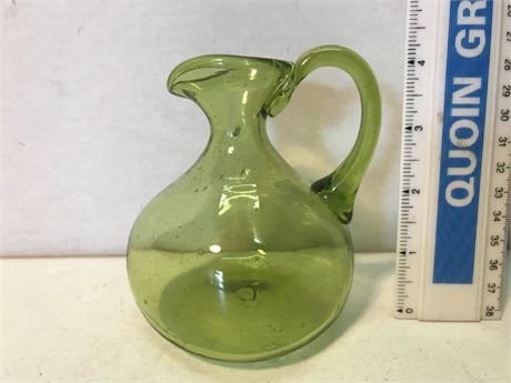 MCM Green Glass Pitcher Square Bottom