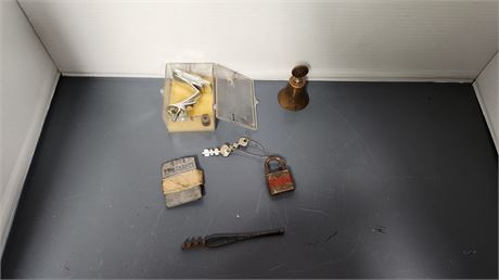Vintage Kiwanis Bell & Padlock With Key & Misc. Items