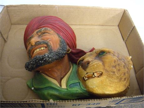 Chalkware Arab & Cat Head Decor.